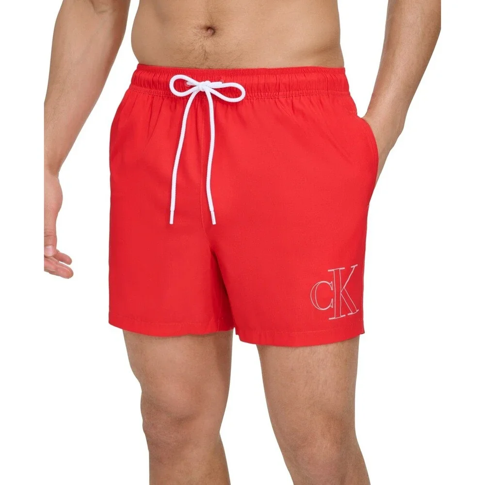 Calvin Klein Outline Logo Volley Swim Trunks Men's 2XL Red 5